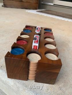 Vintage Golf Poker Set withWooden box, chip tray & cards red white blue