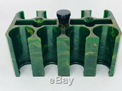 Vintage Green Bakelite Catalin Poker Chip Caddy Holder Set 166 Translucent Chips