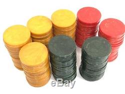 Vintage Green Bakelite Catalin Poker Chip Caddy Holder Set 166 Translucent Chips