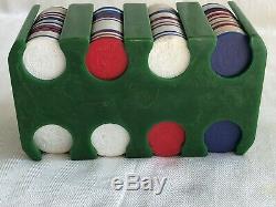 Vintage Green Swirl Bakelite Poker Chip Caddy Set With 187 Chips/2 Card Decks