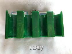 Vintage Green Swirl Bakelite Poker Chip Caddy Set With 187 Chips/2 Card Decks