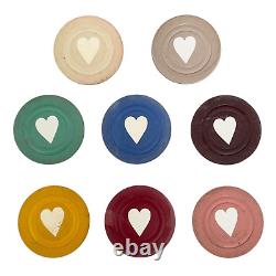 Vintage HRN Monarch Heart Inlaid Poker Chips Set of 8 Different Colors Rare HTF