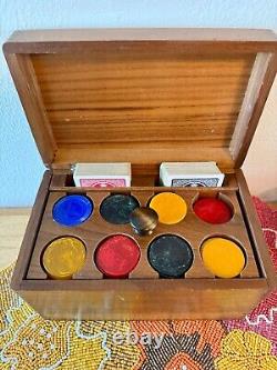 Vintage Handmade Wood Bakelite Poker Chip Caddy Boxed Set