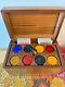 Vintage Handmade Wood Bakelite Poker Chip Caddy Boxed Set