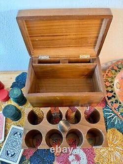 Vintage Handmade Wood Bakelite Poker Chip Caddy Boxed Set