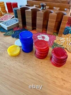 Vintage Handmade Wood Bakelite Poker Chip Caddy Boxed Set