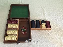 Vintage Horse & Jockey Poker Chip Set in Vintage Leather / Felt Clay Chips