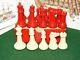 Vintage IVORY & RED Weighted Chess Set, Felt Bottoms