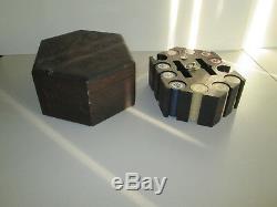 Vintage Inlaid Shamrock Poker Set Wooden Lock Box Pull Out Holder 300+ Chips
