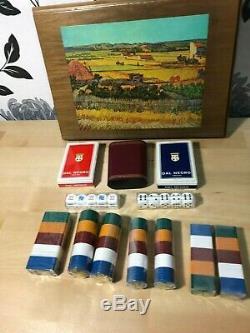 Vintage Italian Dal Negro Wooden Set Poker Chips Card Dice Brand New Sealed RARE