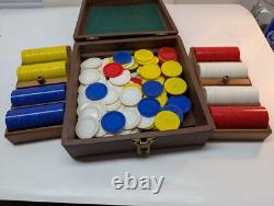 Vintage LOWE Poker Chips with Wooden Carrying Case Set