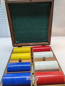 Vintage LOWE Poker Chips with Wooden Carrying Case Set