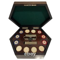 Vintage Large Poker Set Fleur-de-lis Rare Pocket Chips EXTRA CARDS No Key