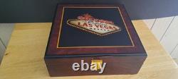 Vintage Las Vegas Poker Set In High Glossed Box Chips Cards Dice Dealer Button