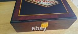 Vintage Las Vegas Poker Set In High Glossed Box Chips Cards Dice Dealer Button
