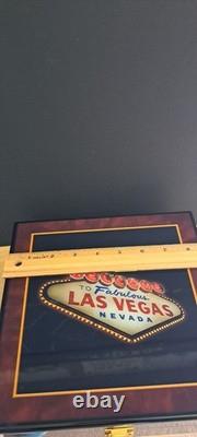 Vintage Las Vegas Poker Set In High Glossed Box Chips Cards Dice Dealer Button