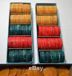 Vintage Lot 307 Bakelite Swirl Poker Chips Red Blue Yellow Set
