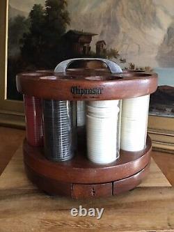 Vintage MCM POKER CHIP HOLDER CADDY Set in WALNUT Wood Holder The Chipmaster