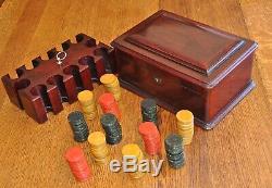 Vintage Mahagony Poker Set With 300 Bakelite Chips