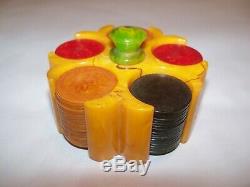 Vintage Marbled Bakelite Beautiful Colored Poker Chips Set Caddy Miniature