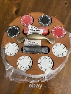 Vintage Marlboro Poker Chip Set. Wooden Rotating Caddy, 2 Decks Of Cards & Chips