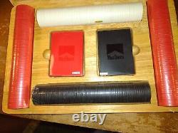 Vintage Marlboro Poker Set In Nice Solid Wood Case New In Box Both Red & Black