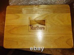 Vintage Marlboro Poker Set In Nice Solid Wood Case New In Box Both Red & Black