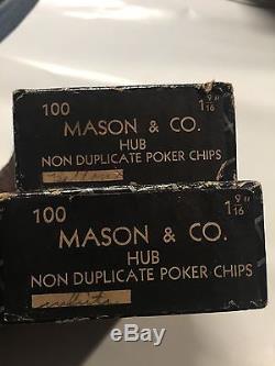 Vintage Mason & Co. Hub Non Duplicate Poker Chips- 2 Complete Sets With 7 Extra