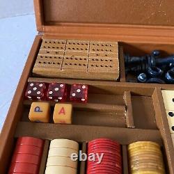 Vintage Metro Games Bakelite Catalin Set Poker Chips Dominos Backgammon Complete