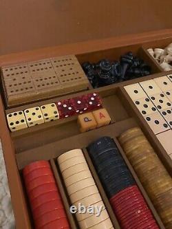 Vintage Metro Games Bakelite Catalin Set Poker Chips Dominos Backgammon Complete