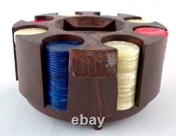 Vintage Mid Century Bakelite Poker Chip Set and Caddy Carousel