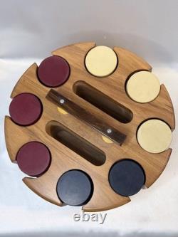 Vintage Mid Century Modern Rotating Wood Poker Chip Caddy Set with Case 300