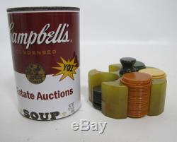Vintage Miniature Catalin Bakelite Poker Chip Set in Butterscotch Caddy yqz