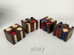 Vintage New Old Stock 1960's Poker Chip Set in Wood Case Box Caddies 6 Decks