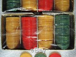 Vintage New Old Stock Catalin Bakelite Swirl Pattern Translucent Poker Chip Set
