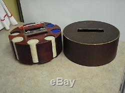 Vintage Poker Chip Carousel Solid Wood with Original Cover & Chips Complete Set