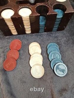 Vintage Poker Chip Set And Caddy