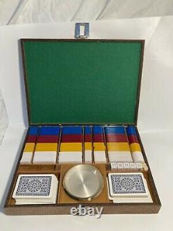 Vintage Poker Chip Set Fred Paris Wood Box with Sailboat Art Make Offer