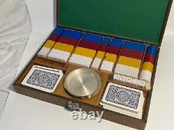 Vintage Poker Chip Set Fred Paris Wood Box with Sailboat Art Make Offer