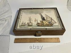 Vintage Poker Chip Set Fred Paris Wood Box with Sailboat Art Make Offer