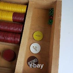 Vintage Poker Chip Set in Hand Carved Wooden Chest Over 800 Chips