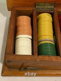 Vintage Poker Chip Set in Wood Box