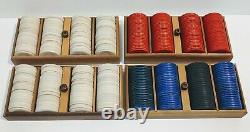 Vintage Poker Chips & Playing Cards Set with Wood Case Genuine Lowe NY Game