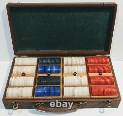 Vintage Poker Chips & Playing Cards Set with Wood Case Genuine Lowe NY Game