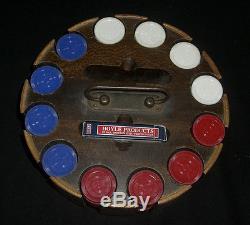 Vintage Poker Chips Set With Covered Wood Caddy / Revolving Carousel (E2)