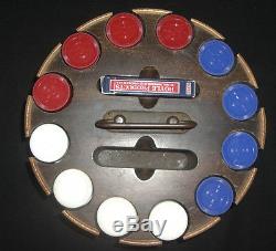Vintage Poker Chips Set With Covered Wood Caddy / Revolving Carousel (E2)