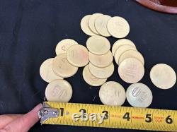 Vintage Poker Chips Set with Wood Caddy & Colorful Early Plastic Chips