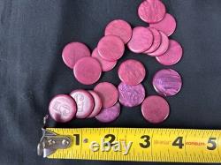 Vintage Poker Chips Set with Wood Caddy & Colorful Early Plastic Chips