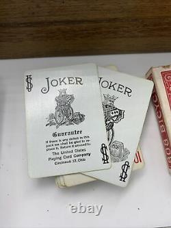 Vintage Poker Set Chips Bicycle 808 Card Decks in Wooden Box Tax Stamp 1940s 50s