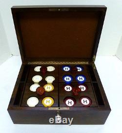 Vintage Poker Set in Walnut Case. Racks withCaitlin Knobs. 409 Clay Chips. 1940s